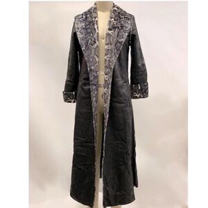Vegan Faux Suede Cozy Snakeskin Sherpa Lined Longline Trench Duster Coat